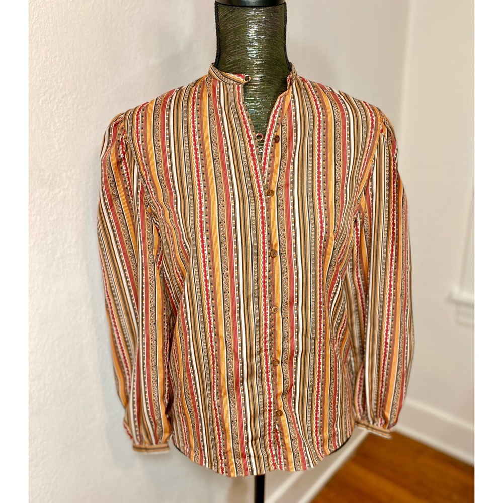 Silksensible Vintage 80s Striped Long Sleeve Blouse Sz 4